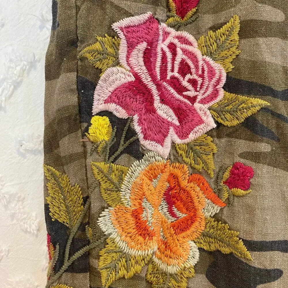 Johnny Was Vella Camo Print Cropped Linen Pants Womens Size Small Floral Boho - Picture 5 of 7